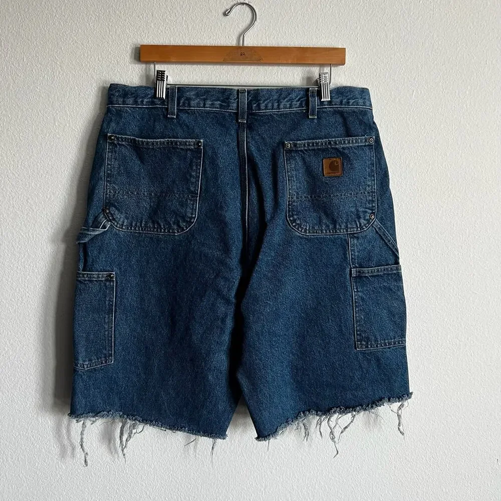 Carhartt denim blue jean double knee work wear carpenter shorts